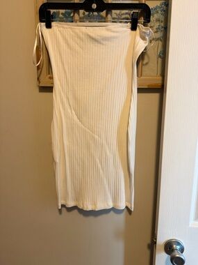 SHEIN Cream Ribbed Strapless Midi Dress